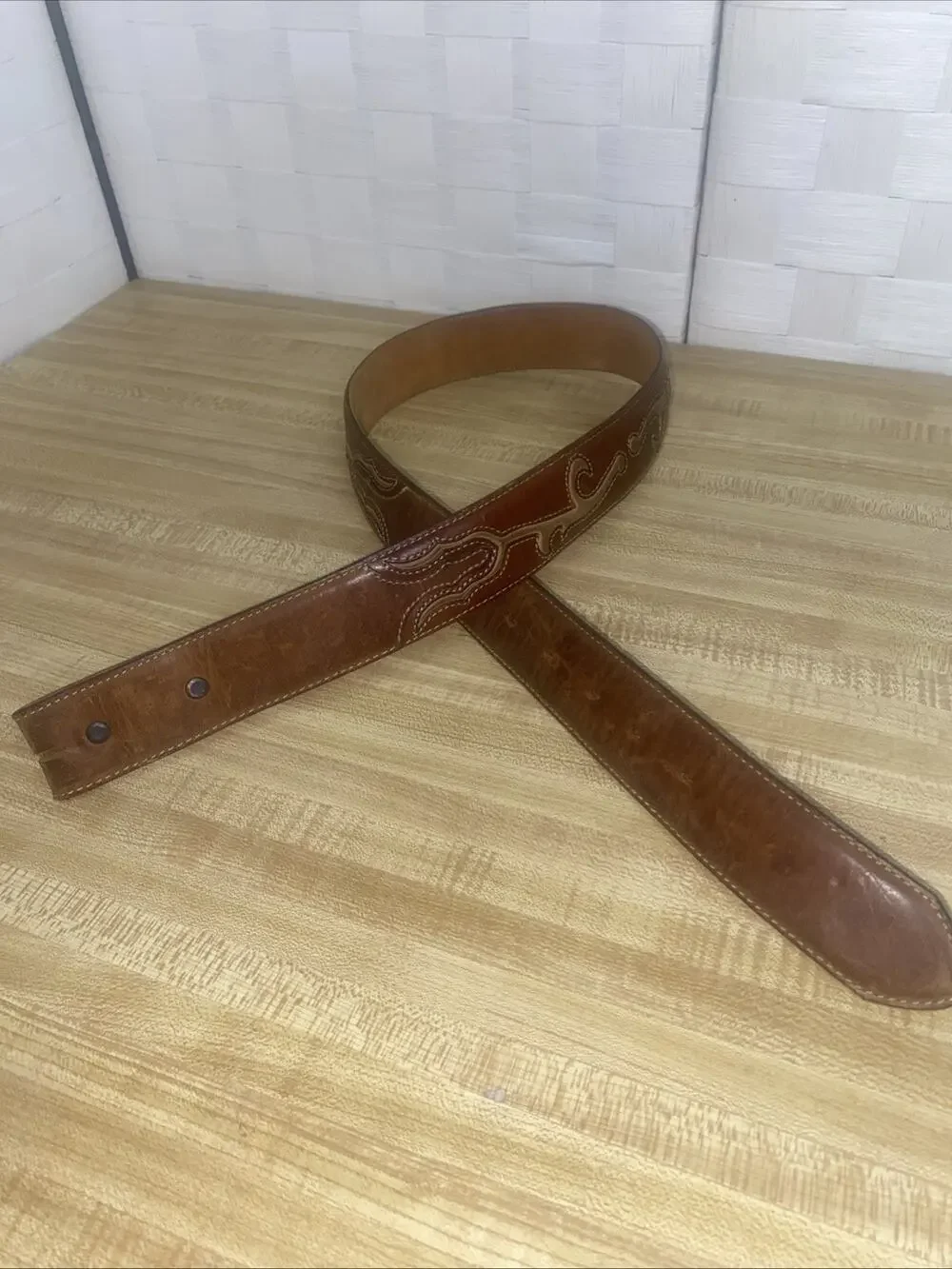 90s Silver Creek Brown Leather Belt Sz 34 Stitching Contrasting Color #C70184